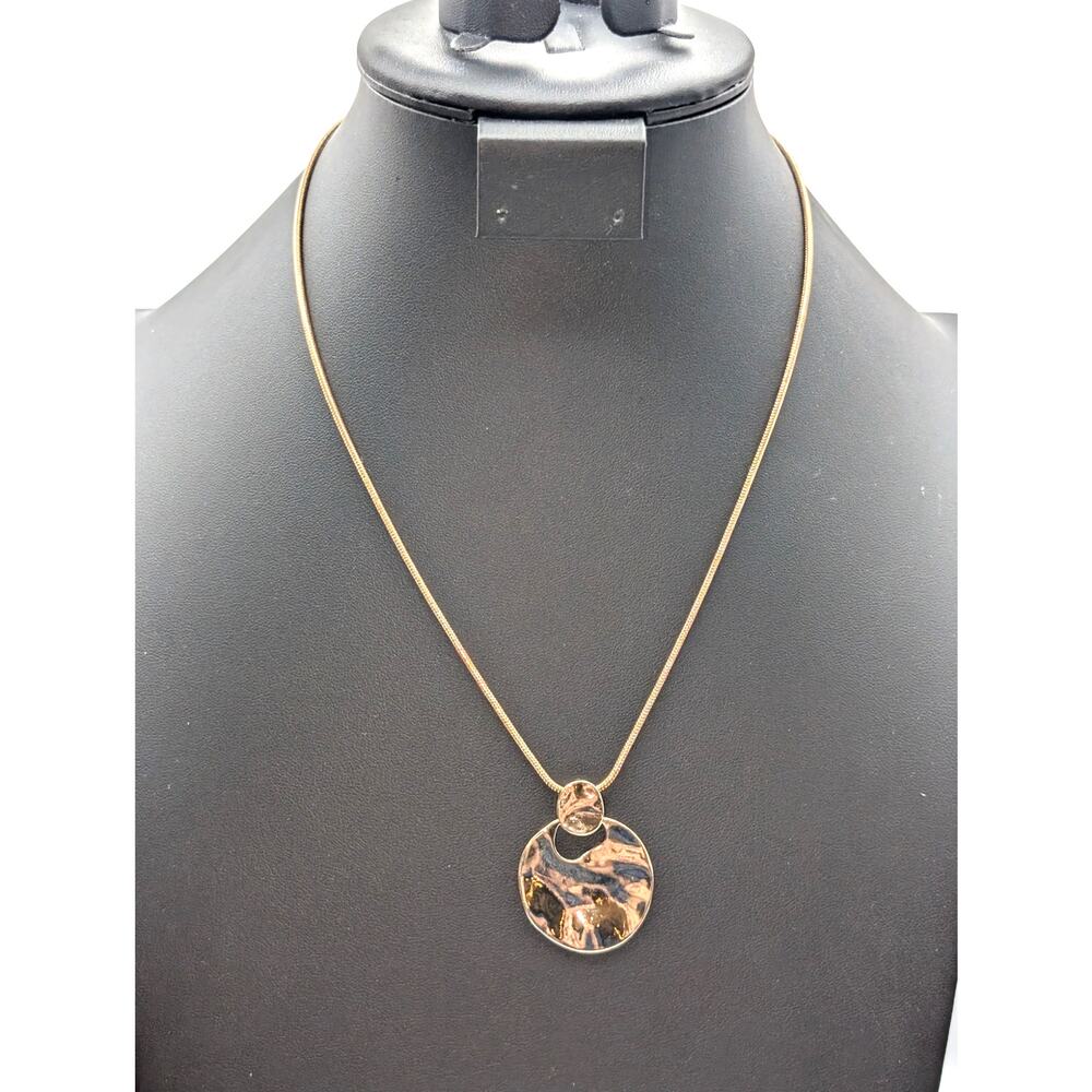 Dana Buchman Gold Tone Hammered Doorknocker Pendant 16"-19" Necklace